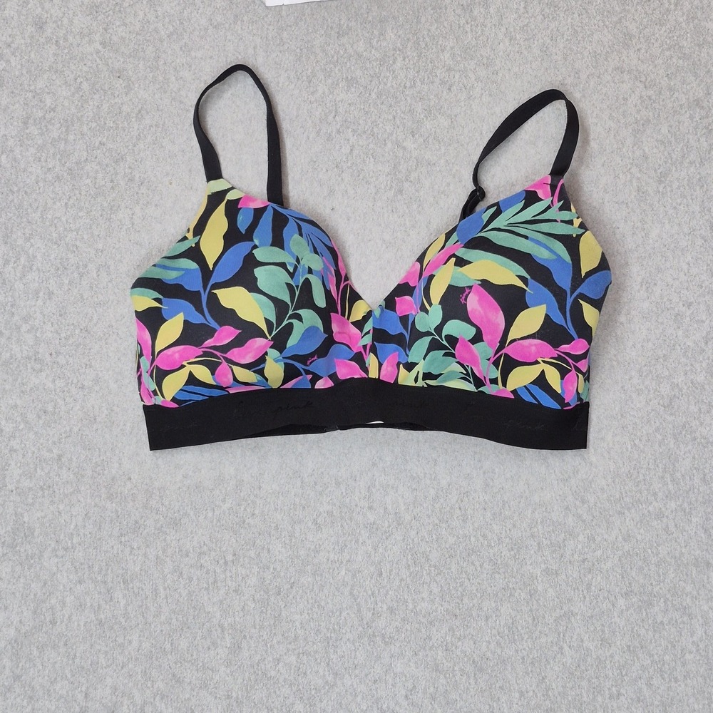 PINK Women Bra 36DD Black Floral T Shirt Wireless Lightly Lined Adjustable